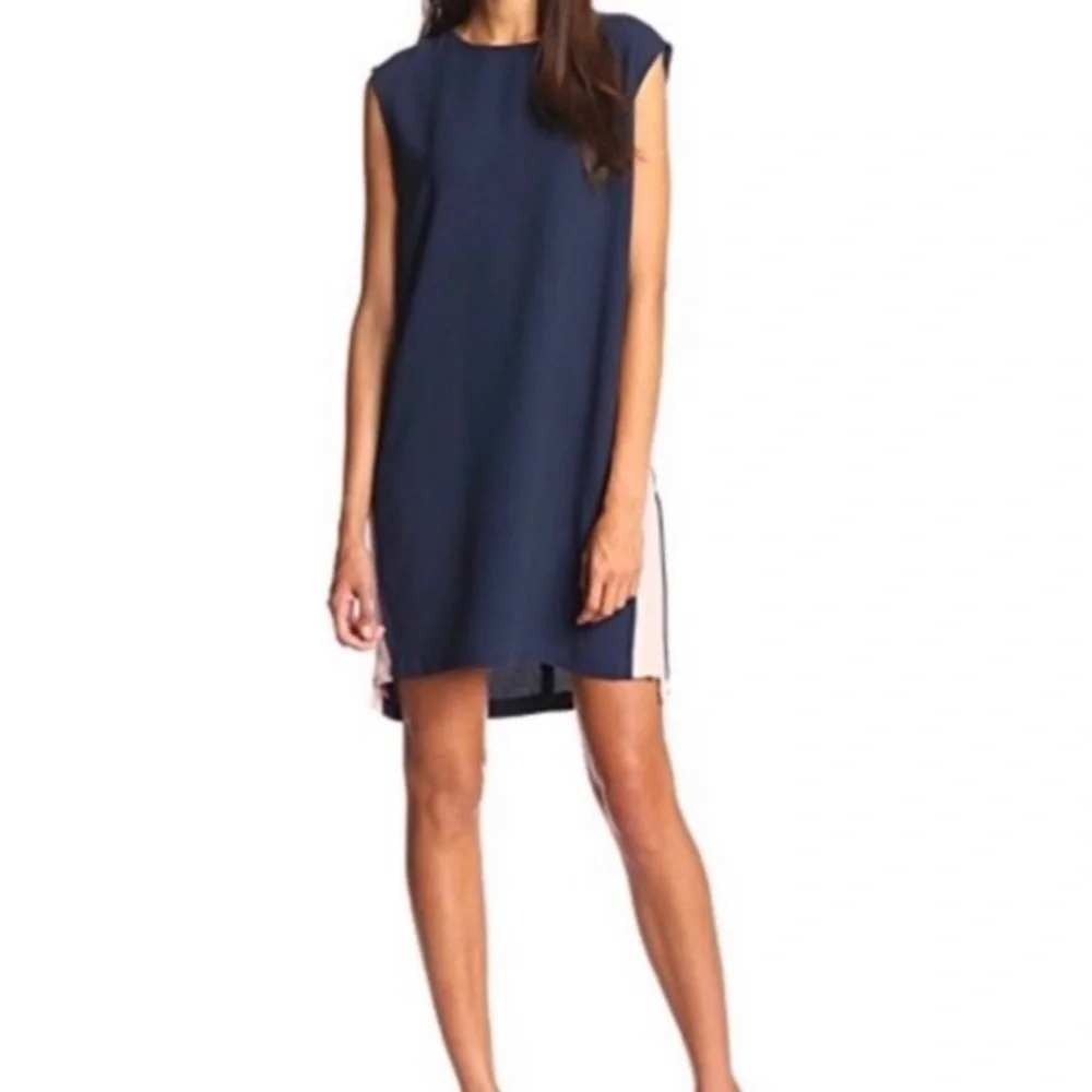 Rebecca Minkoff Lars Crepe Colorblock Shift Dress Size S Mod Navy Blue Pink